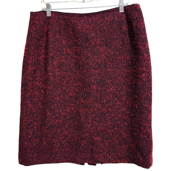 VTG‎ mini skirt pencil red black wool mohair kick pleat back zipper size 16 - Picture 1 of 7